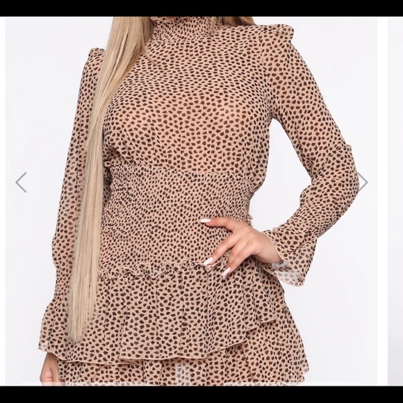 Fashion Nova Let's Talk Tea Mini Dress Taupe 👗 - Picture 2 of 7